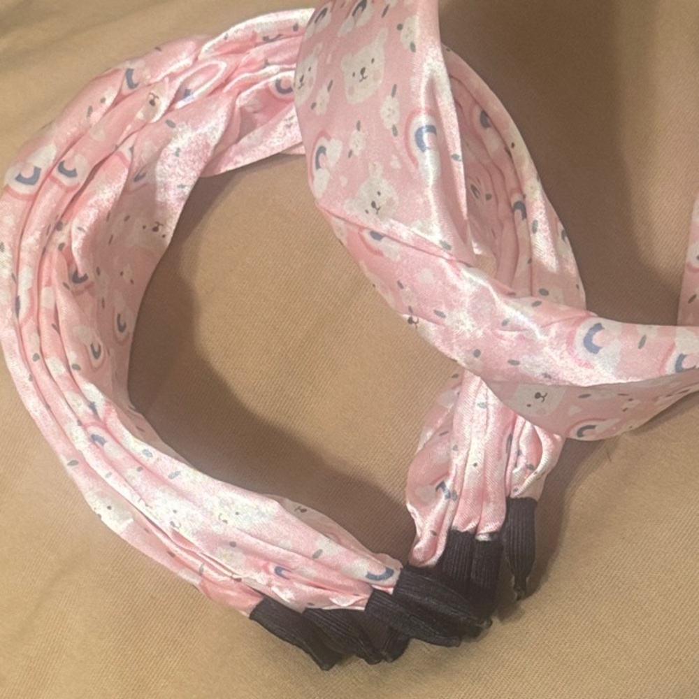 Pink Satin Twisted Headband - Set of 2